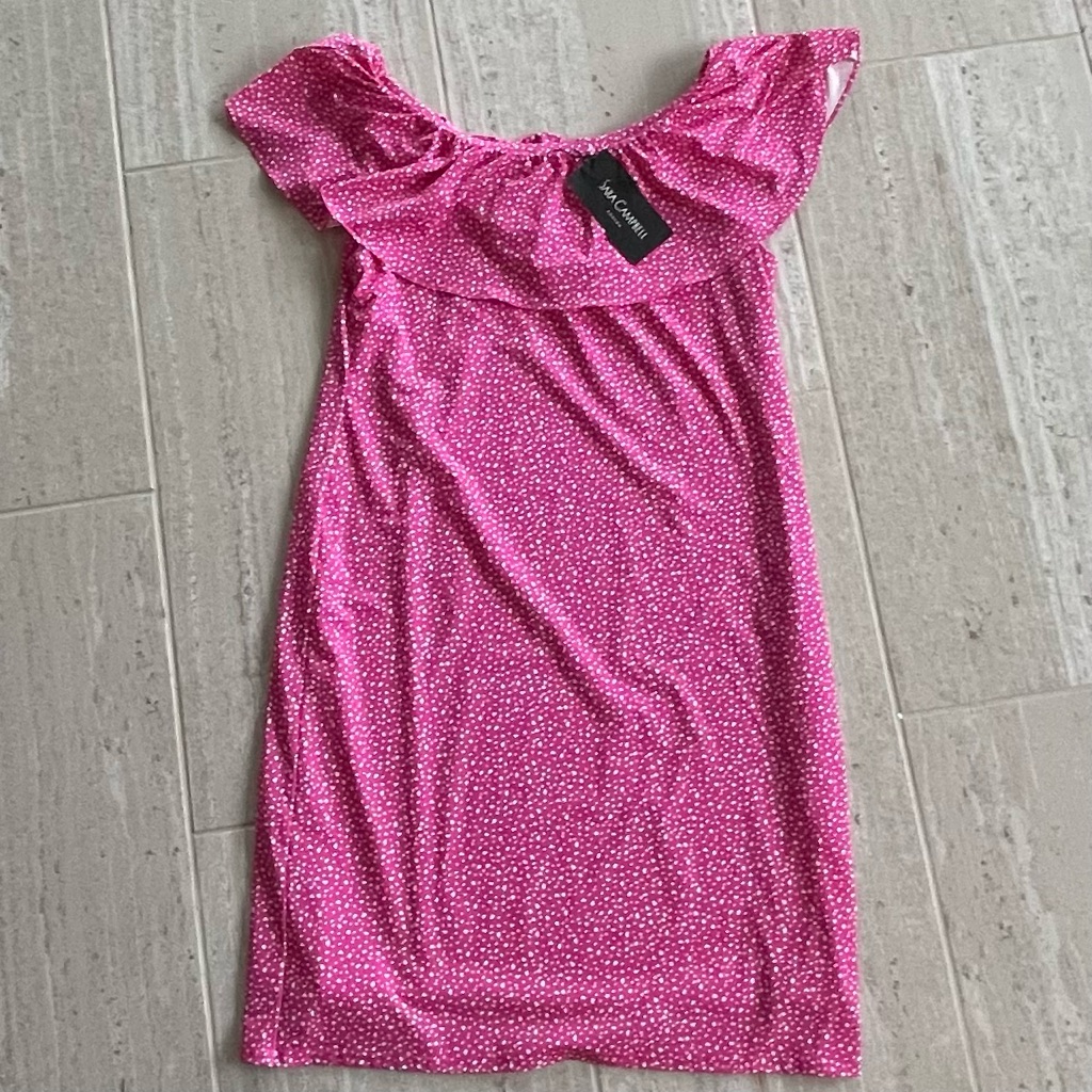 Sara Campbell Pink Ruffle Midi Dress